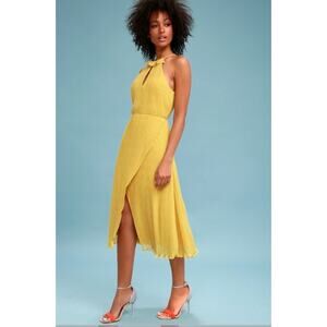 Keepsake The Label Skylines Golden Yellow Pleated Midi Dress L